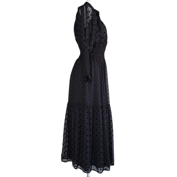 🔴SOLD🔴 Boho Black Polka Dot Midi Boho Dress S - Picture 3 of 7
